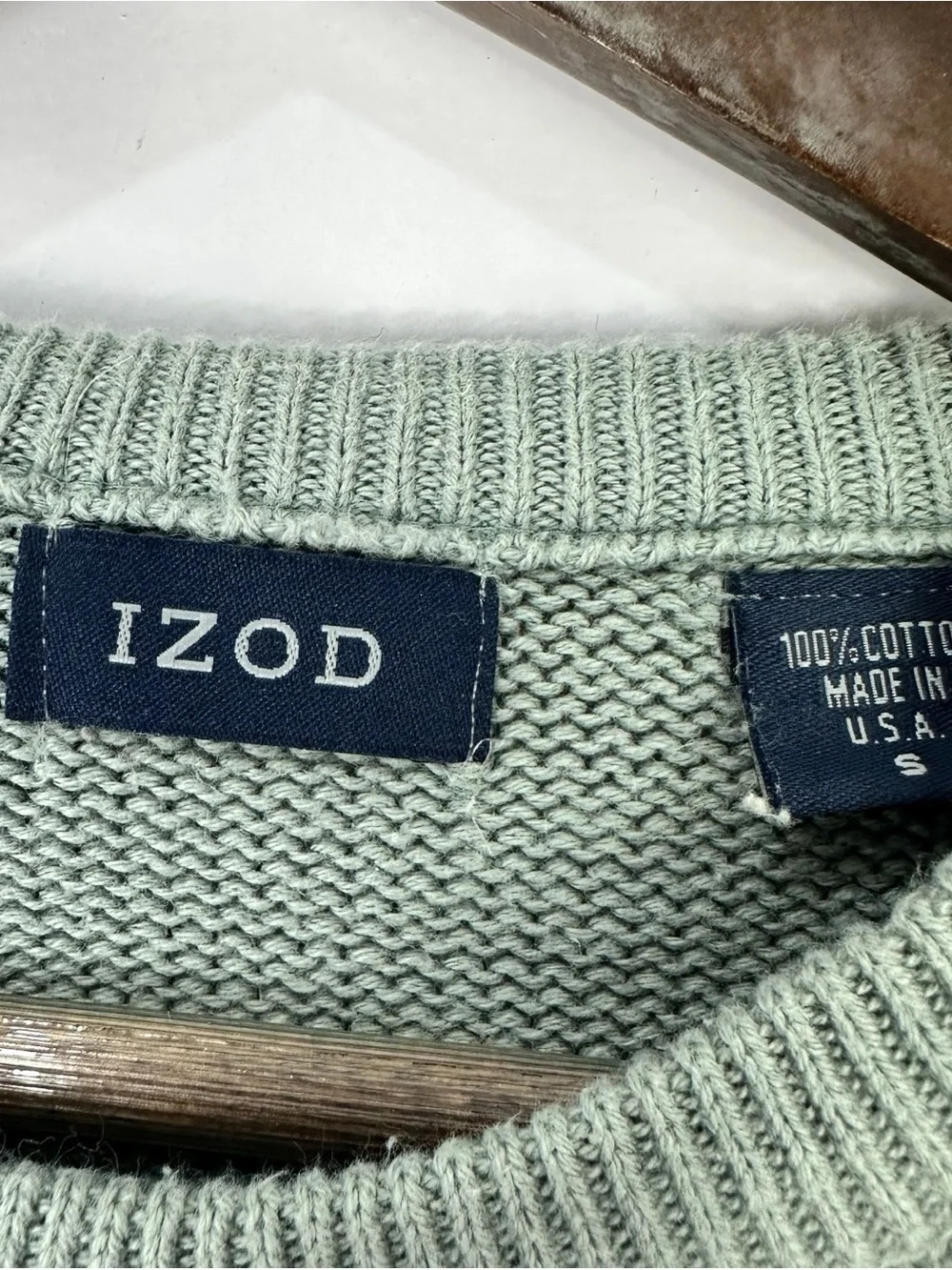 Izod Men's Crewneck Sweater in Sage, Tan & Cream